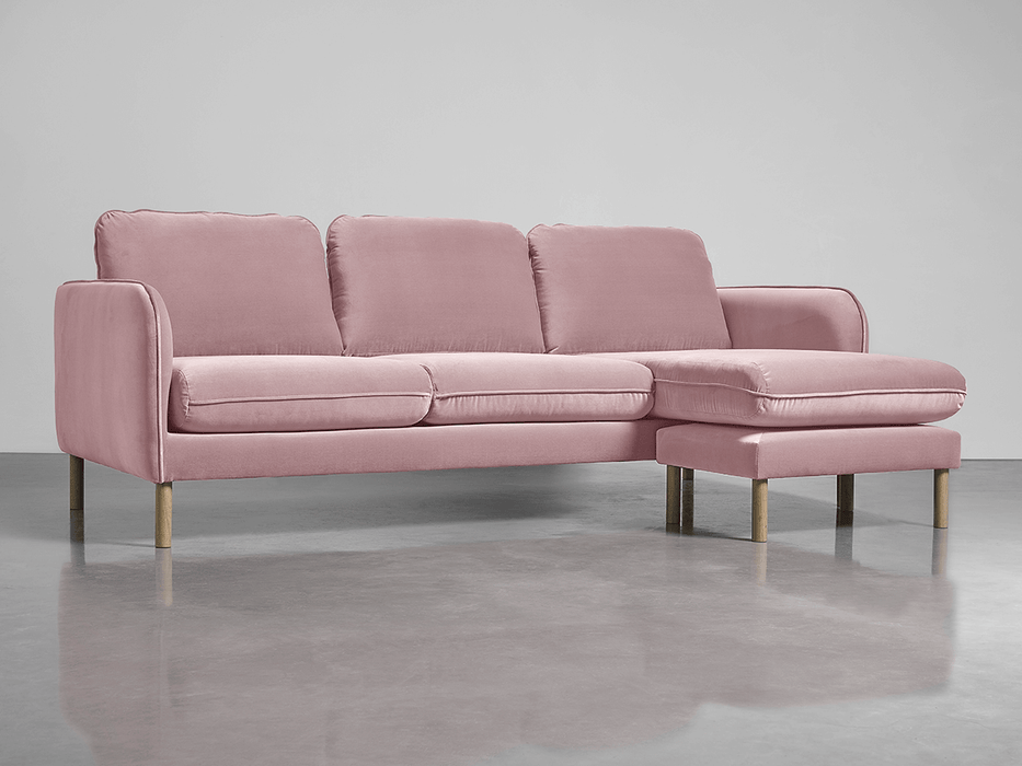 Scandi Midi Chaise Sofa Blush Cotton Velvet