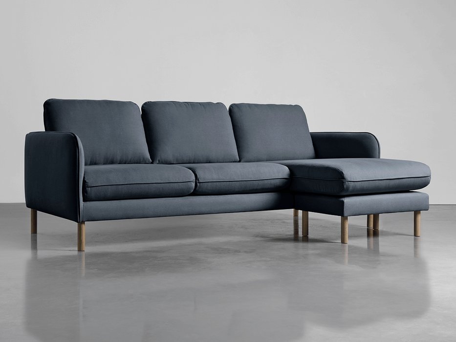 Scandi Midi Chaise Sofa French Blue Linen Cotton Blend