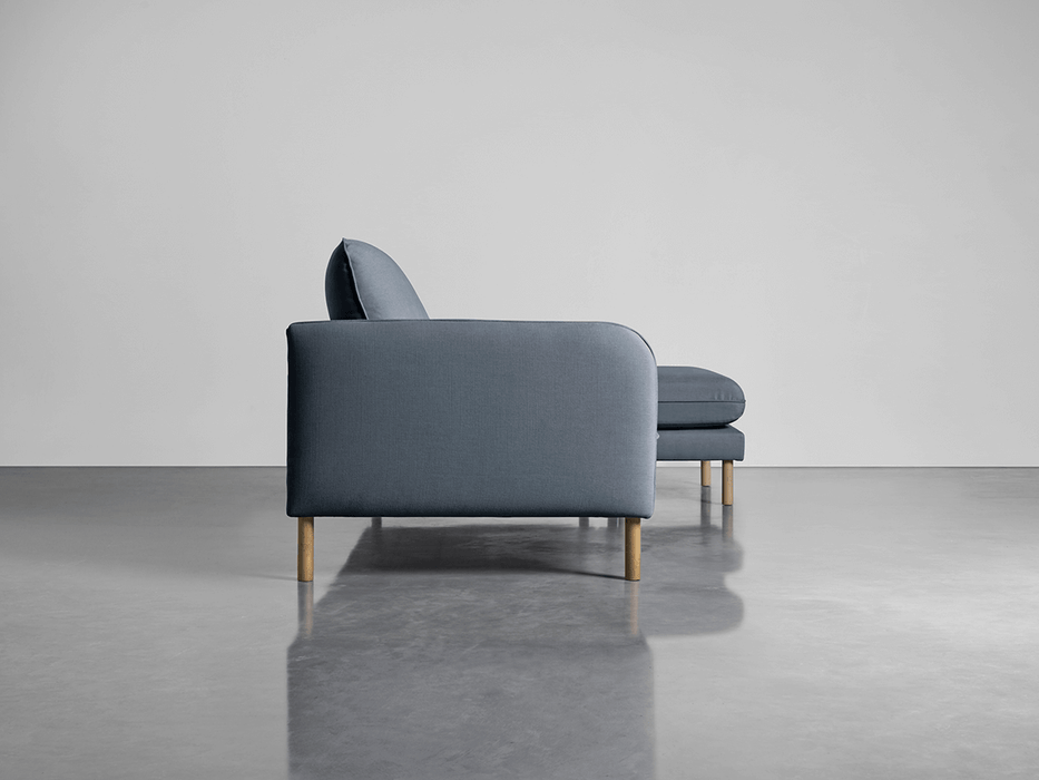 Scandi Midi Chaise Sofa French Blue Linen Cotton Blend
