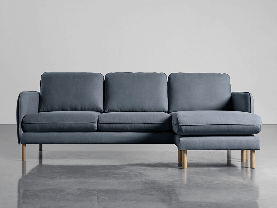 Scandi Midi Chaise Sofa French Blue Linen Cotton Blend