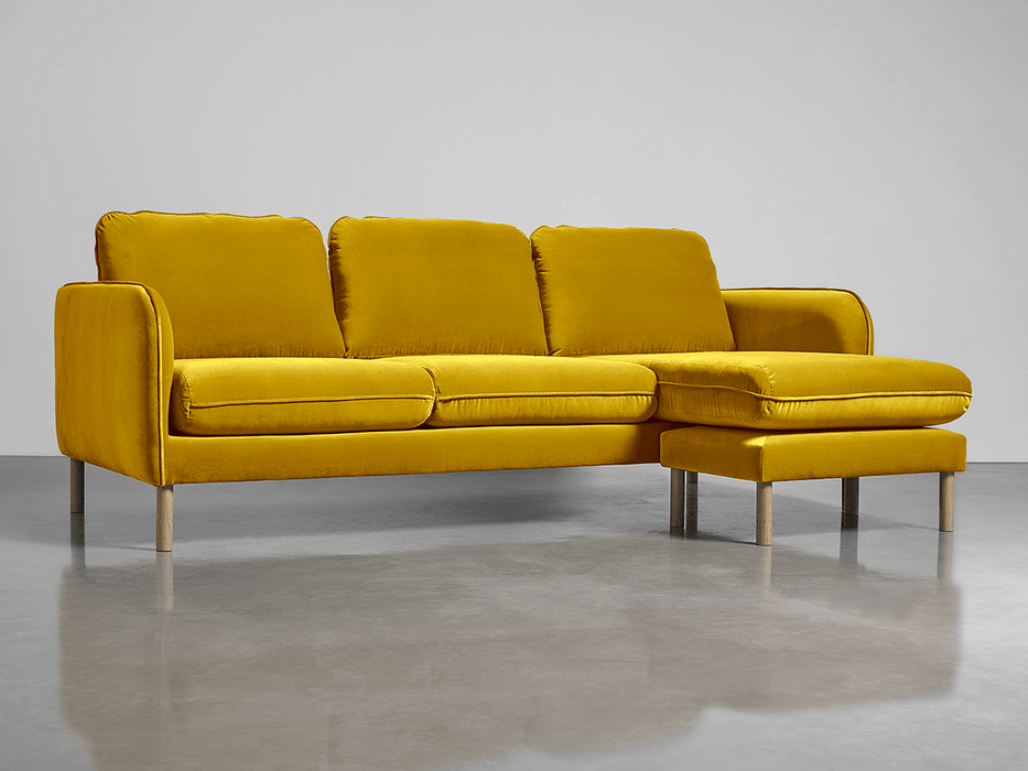 Scandi Midi Chaise Sofa Gold Cotton Velvet