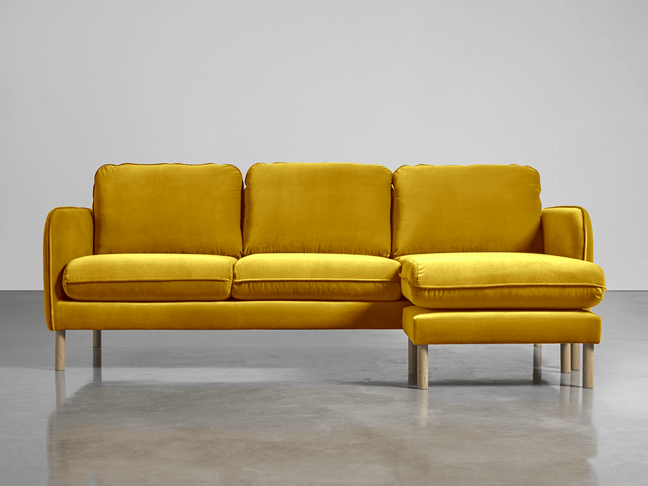 Scandi Midi Chaise Sofa Gold Cotton Velvet