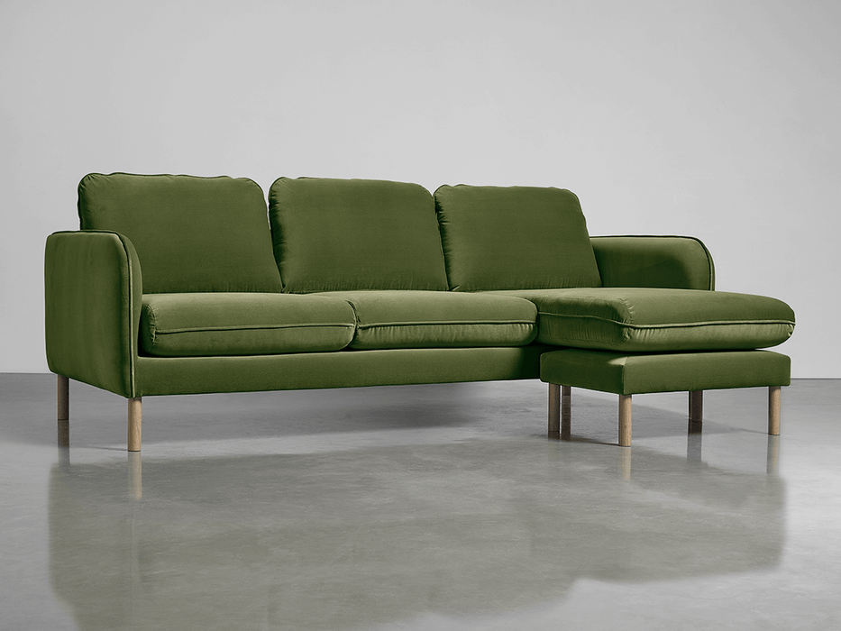 Scandi Midi Chaise Sofa Moss Cotton Velvet