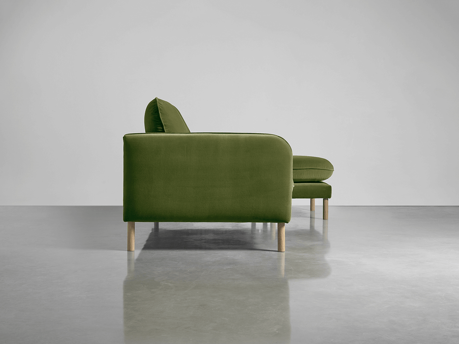 Scandi Midi Chaise Sofa Moss Cotton Velvet