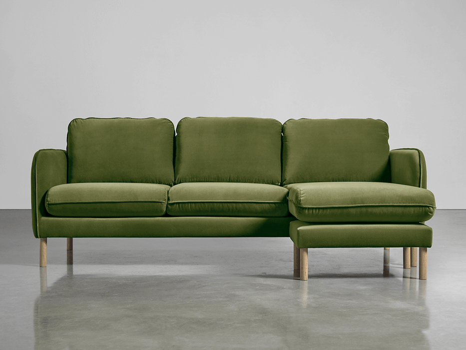 Scandi Midi Chaise Sofa Moss Cotton Velvet