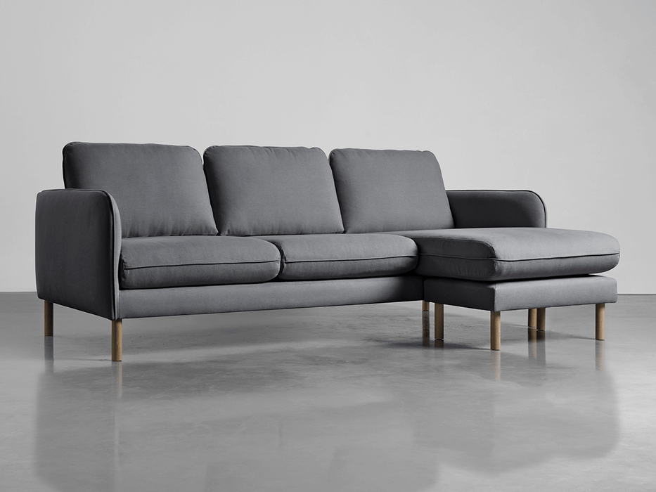 Scandi Midi Chaise Sofa Smoke Linen Cotton Blend