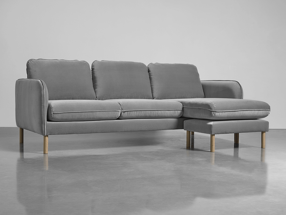 Scandi Midi Chaise Sofa Swedish Grey Cotton Velvet