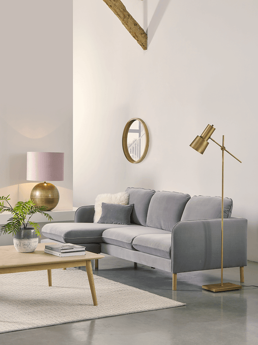 Scandi Midi Chaise Sofa Swedish Grey Cotton Velvet