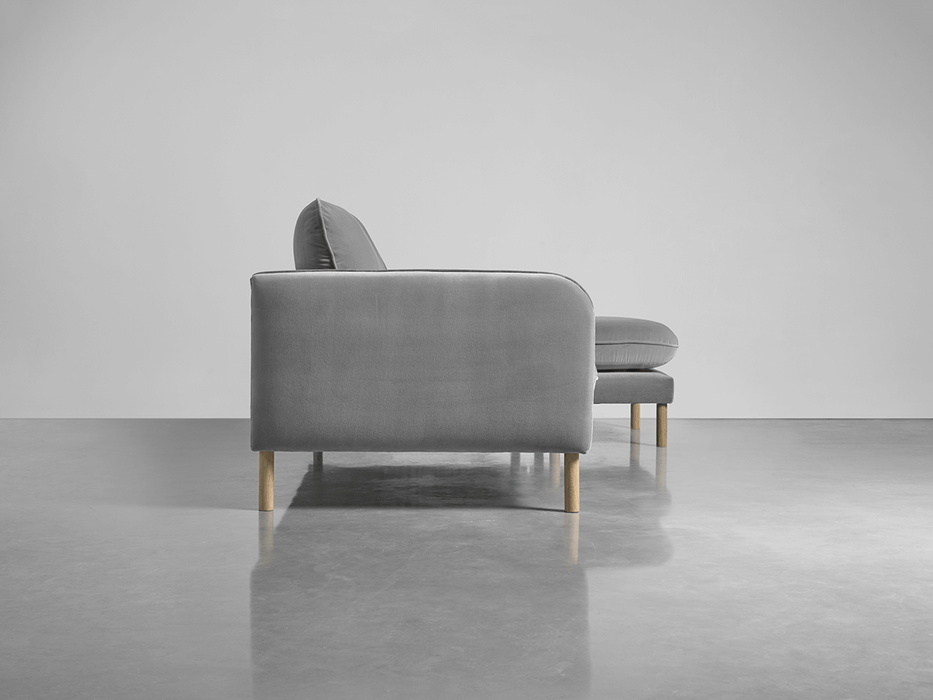 Scandi Midi Chaise Sofa Swedish Grey Cotton Velvet