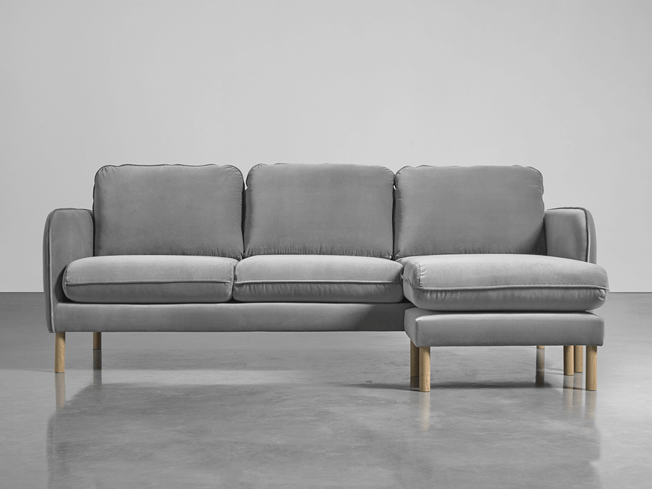 Scandi Midi Chaise Sofa Swedish Grey Cotton Velvet