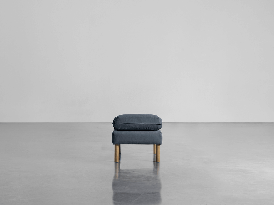 Scandi Ottoman French Blue Linen Cotton Blend