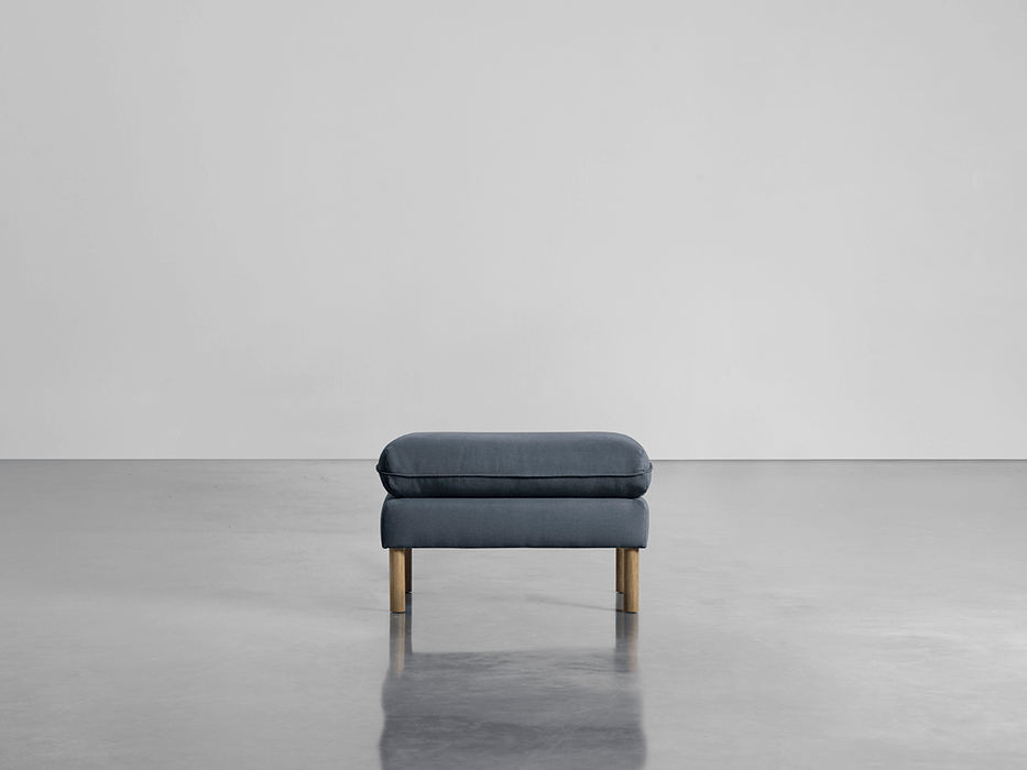 Scandi Ottoman French Blue Linen Cotton Blend