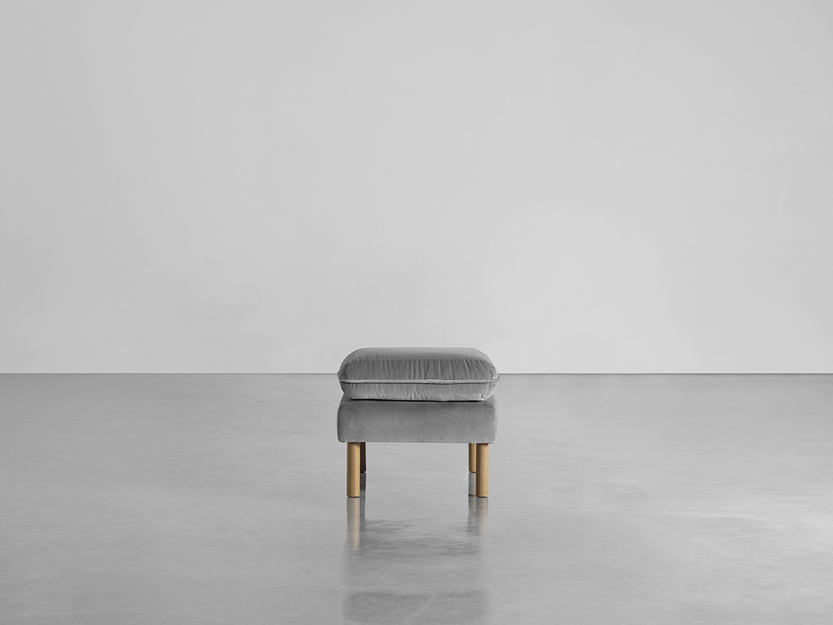 Scandi Ottoman Swedish Grey Cotton Velvet