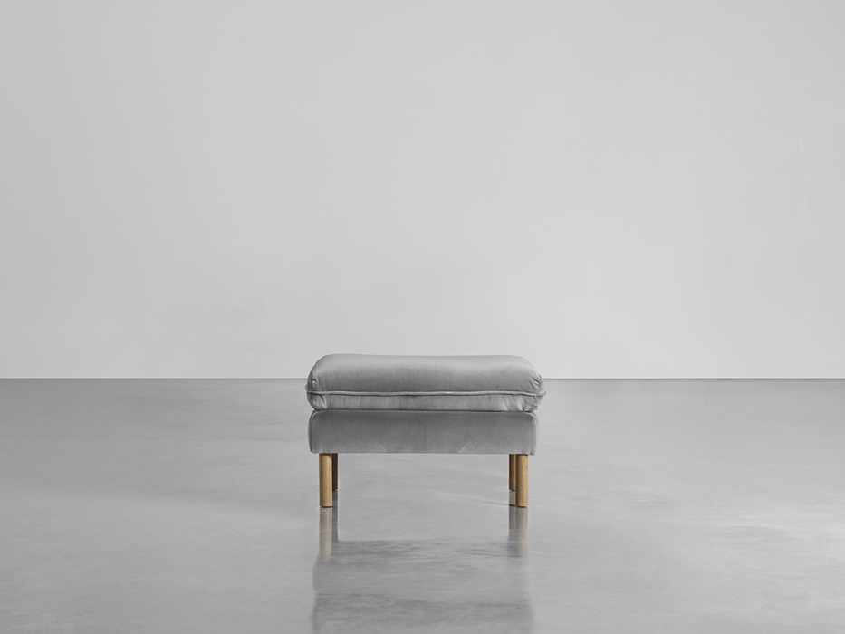 Scandi Ottoman Swedish Grey Cotton Velvet