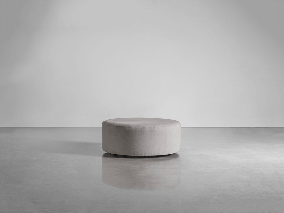 Scandi Round Ottoman - Ash Linen Cotton Blend