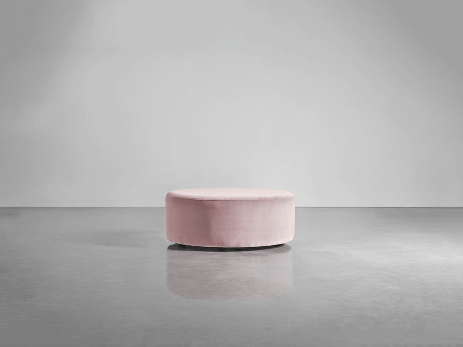 Scandi Round Ottoman - Blush Cotton Velvet