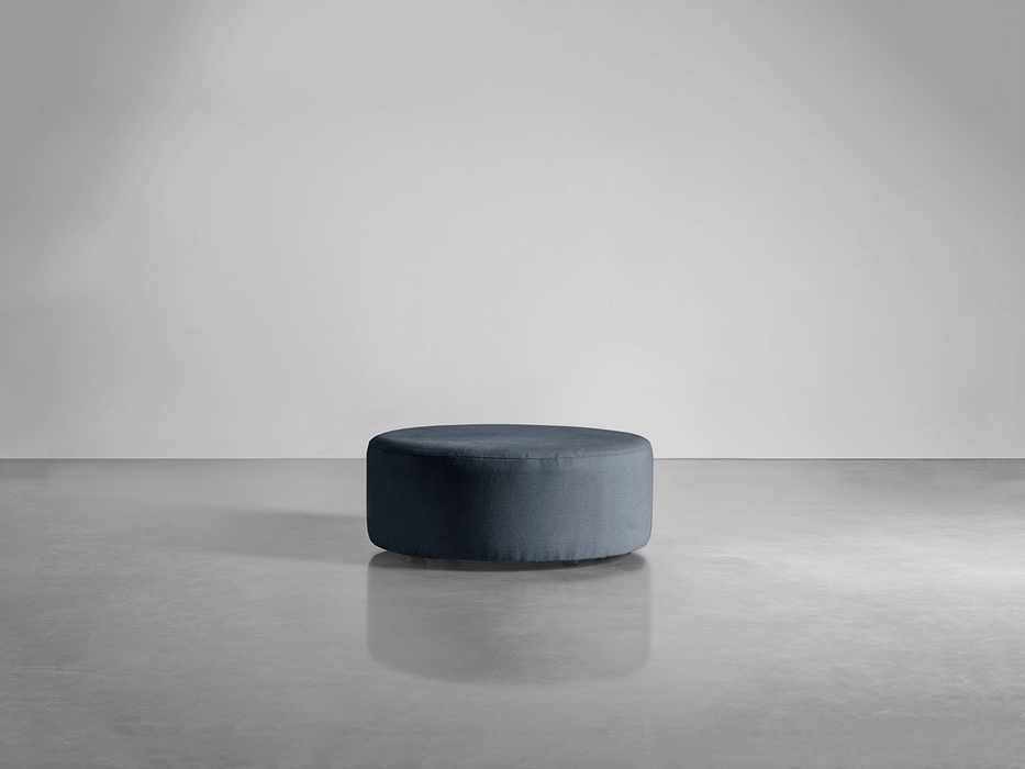 Scandi Round Ottoman - French Blue Linen Cotton Blend