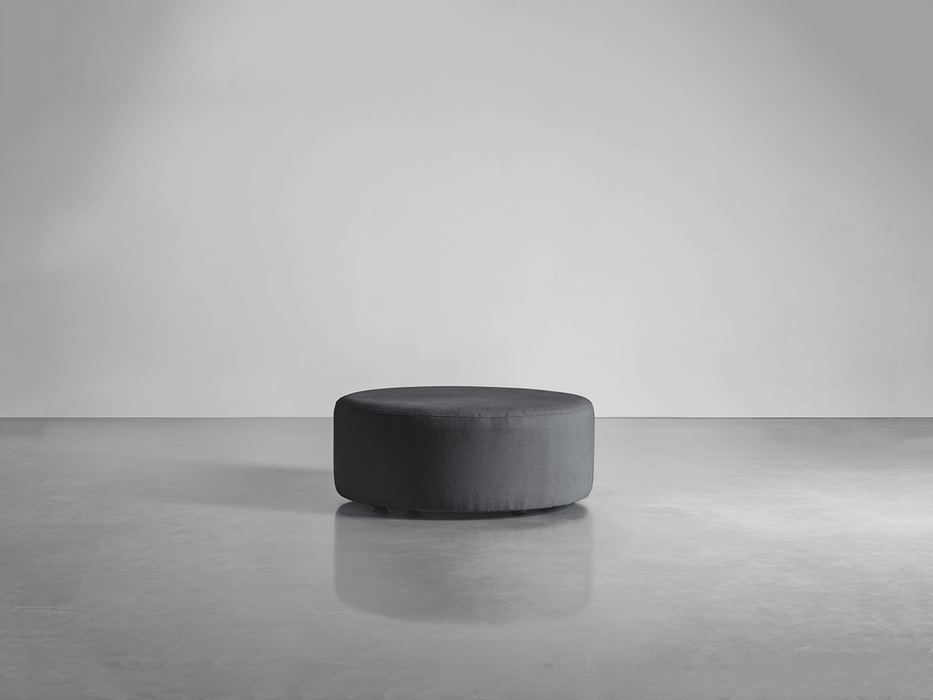 Scandi Round Ottoman - Flint Linen Cotton Blend