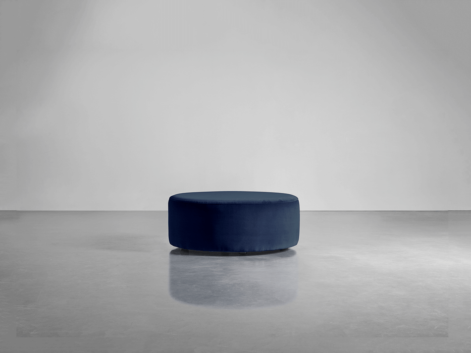 Scandi Round Ottoman - Navy Cotton Velvet