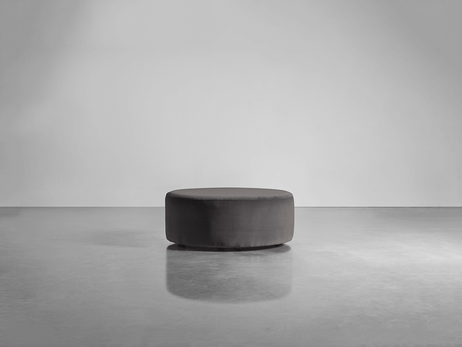 Scandi Round Ottoman - Slate Cotton Velvet