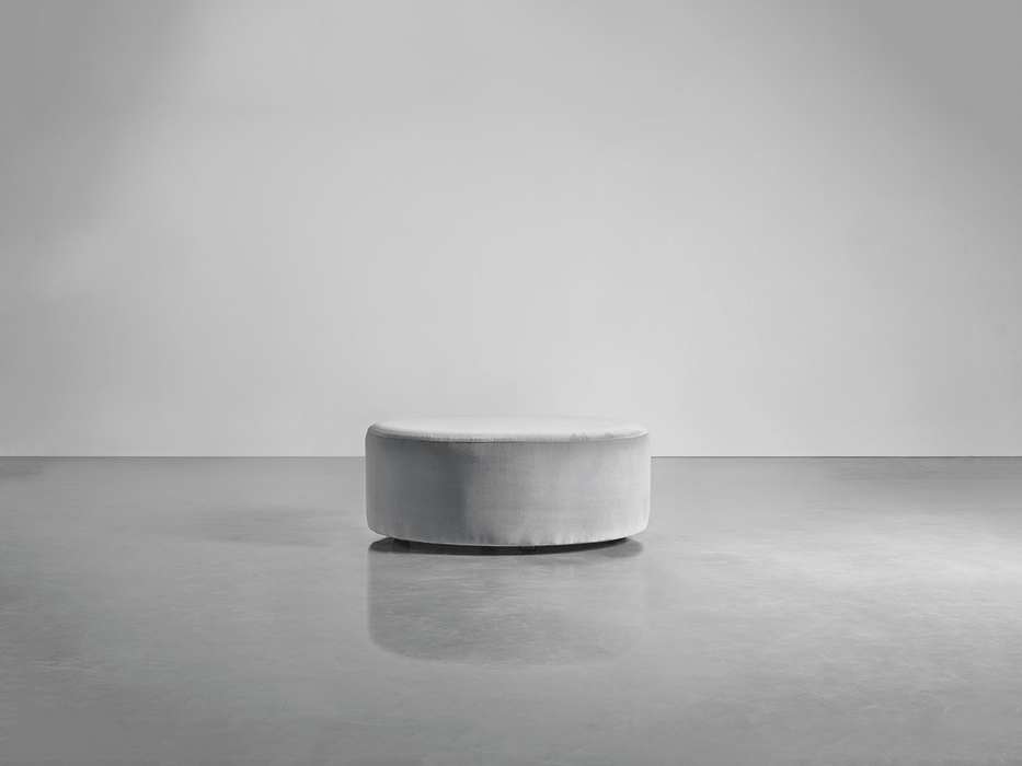 Scandi Round Ottoman - Swedish Grey Cotton Velvet
