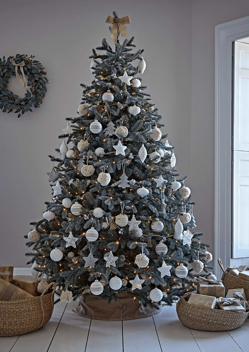 Six Flocked White Star Baubles
