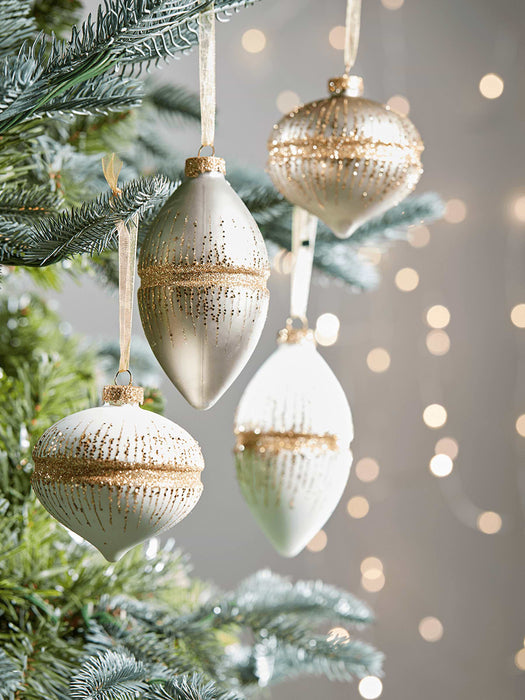 Twelve Glittered Vintage Baubles - Gold Mix