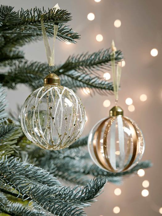 Twelve Metallic Striped Baubles