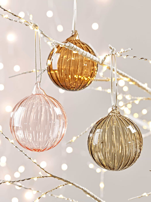 Twelve Mixed Ribbed Glass Baubles
