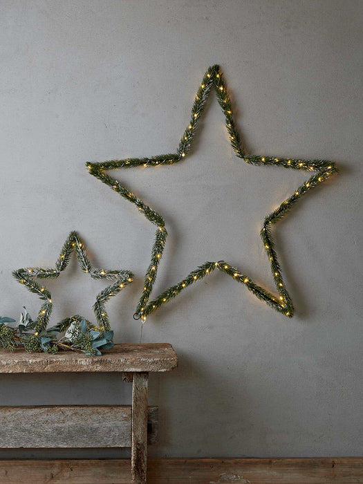 Two Frosted Fir Lit Stars