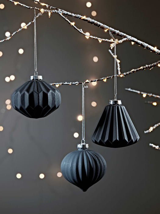 Three Black Glass Baubles