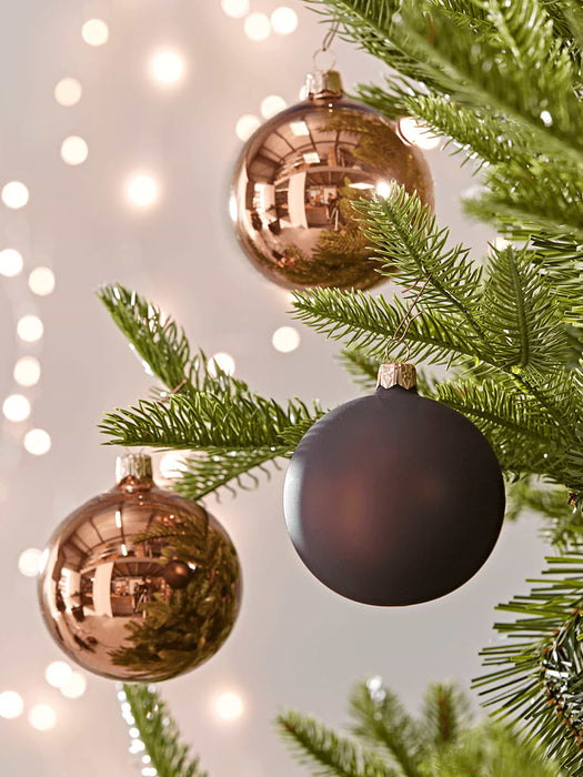 Six Handblown Glass Baubles - Dark Chocolate