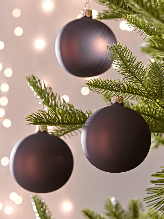 Six Handblown Glass Baubles - Dark Chocolate