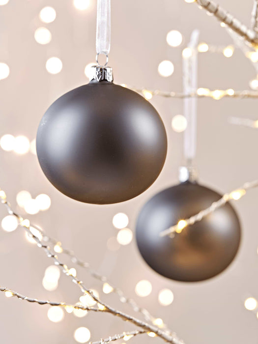 Six Handblown Glass Baubles - Dove Grey