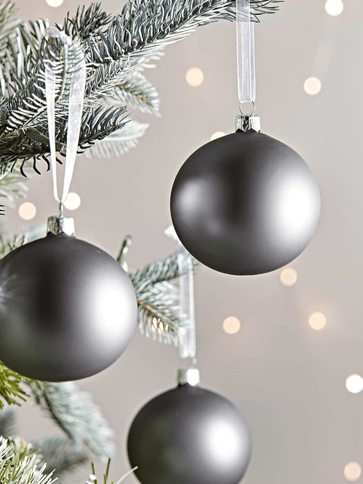 Six Handblown Glass Baubles - Dove Grey
