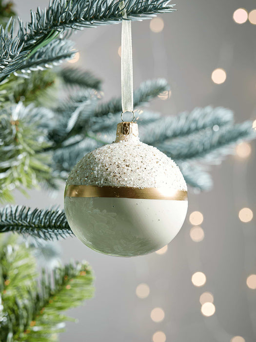Six Cream & Gold Glittered baubles