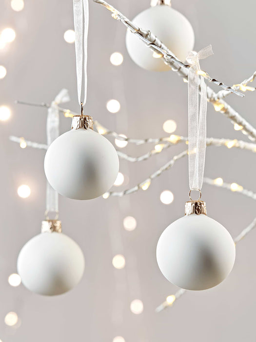 Six Small Handblown Glass Baubles - Cream