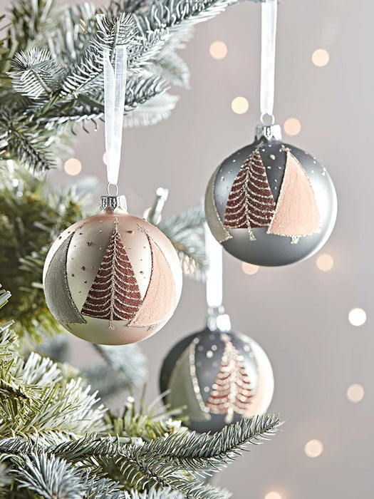 Six Flocked Tree Baubles