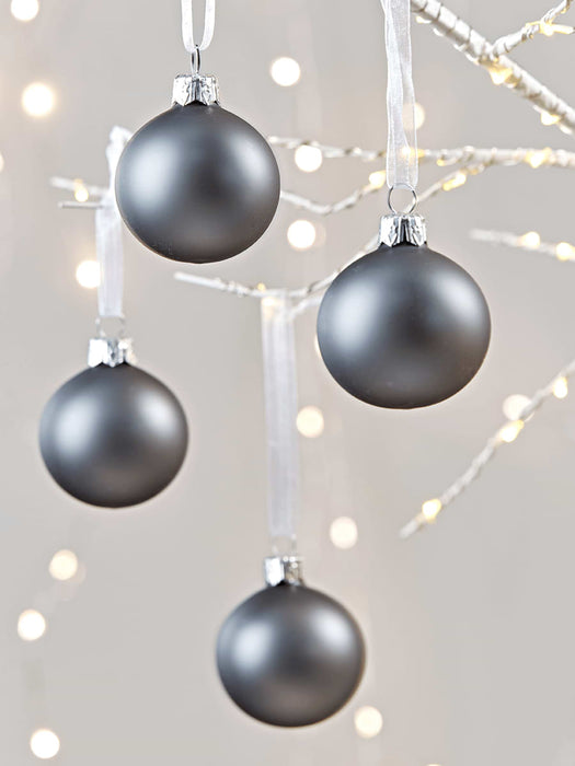 Six Small Handblown Glass Baubles - Dove Grey