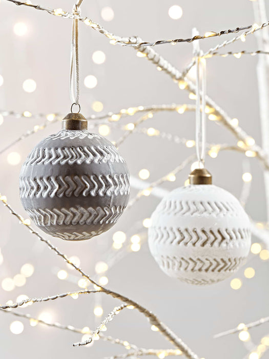 Six Grey & White Chevron Baubles