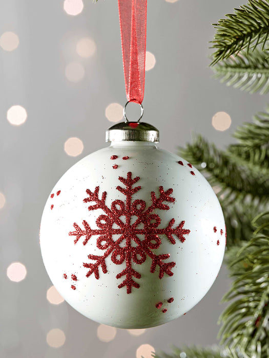 Six Red Snowflake Baubles