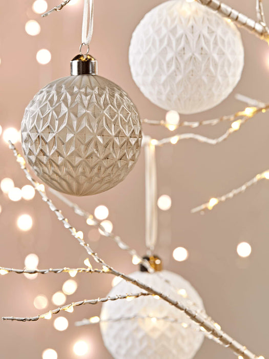Six Textured Grey & White Baubles