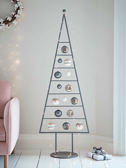 Six Small Handblown Glass Baubles - Dove Grey