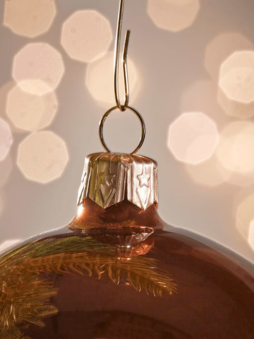 Six Handblown Glass Baubles - Copper