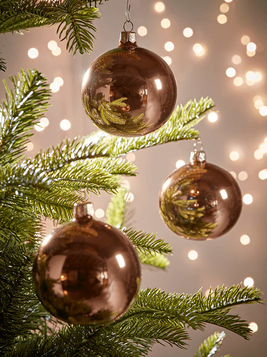 Six Handblown Glass Baubles - Copper