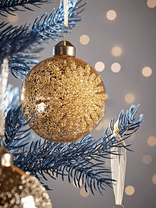 Twelve Gold Deco Glass Baubles