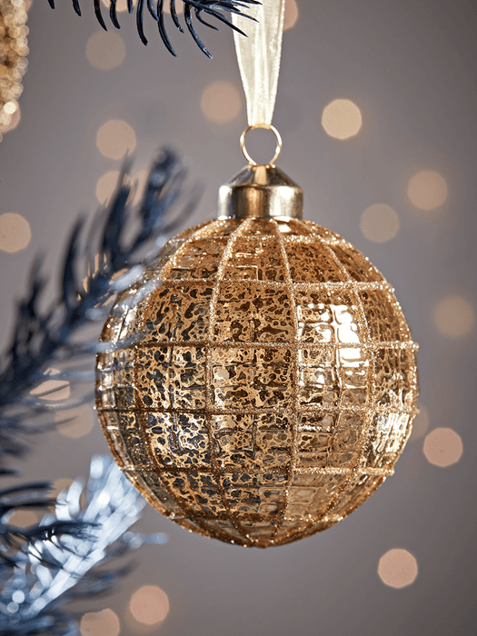 Twelve Gold Deco Glass Baubles
