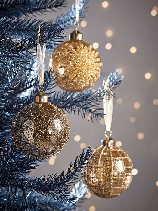 Twelve Gold Deco Glass Baubles