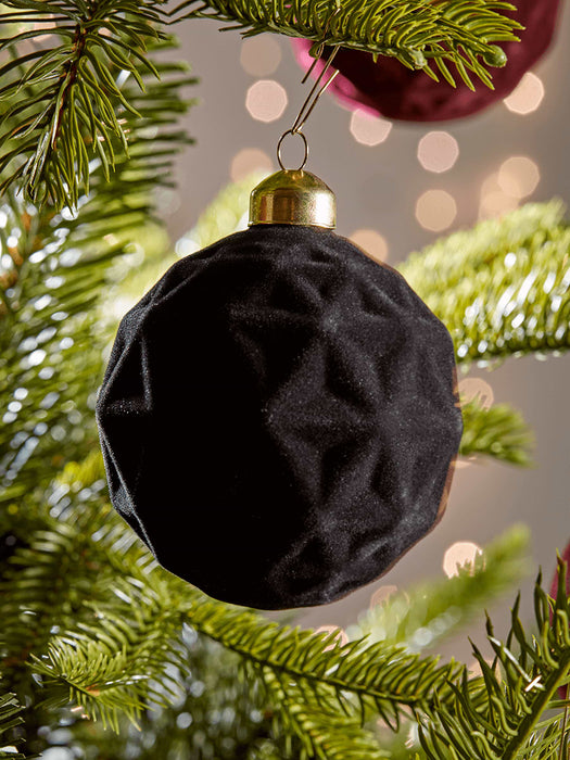 Six Velvet Glass Baubles - Black & Burgundy