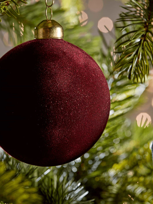 Six Velvet Glass Baubles - Black & Burgundy